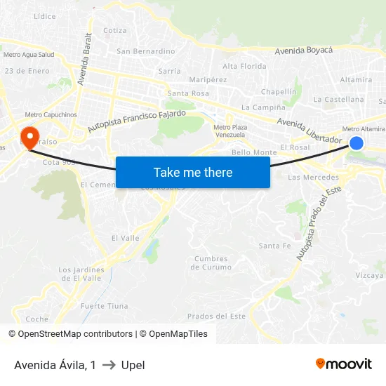 Avenida Ávila, 1 to Upel map