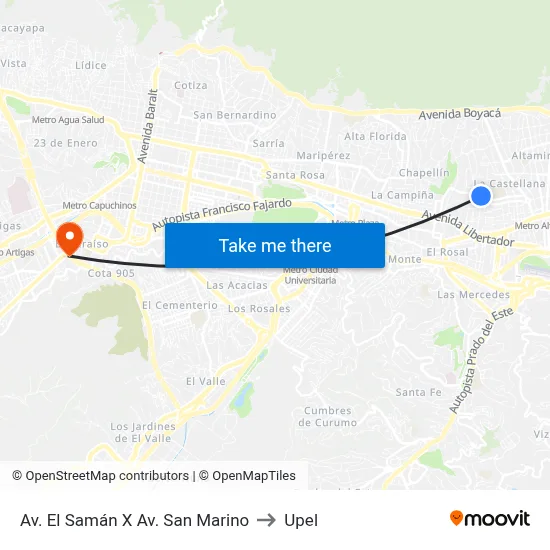 Av. El Samán X Av. San Marino to Upel map