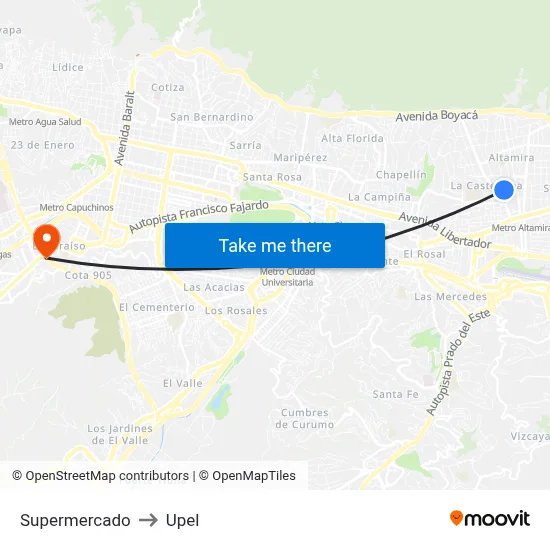 Supermercado to Upel map