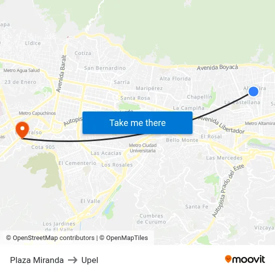 Plaza Miranda to Upel map