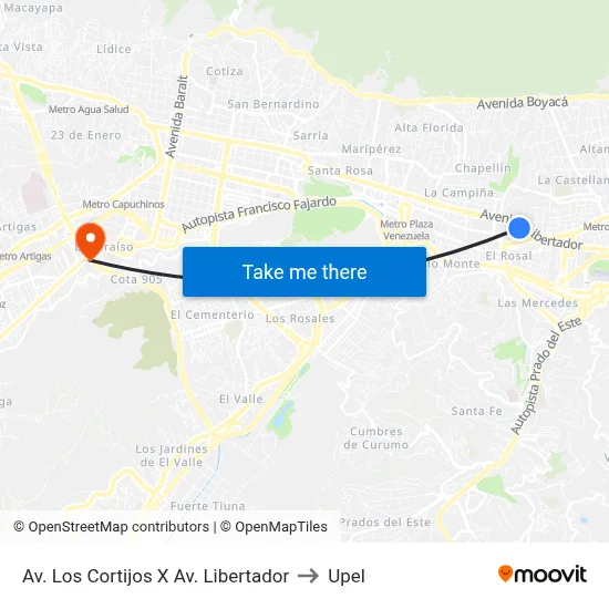 Av. Los Cortijos X Av. Libertador to Upel map