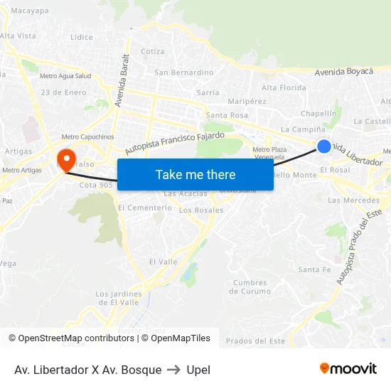 Av. Libertador X Av. Bosque to Upel map