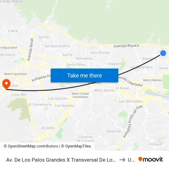 Av. De Los Palos Grandes X Transversal De Los Palos Grandes to Upel map