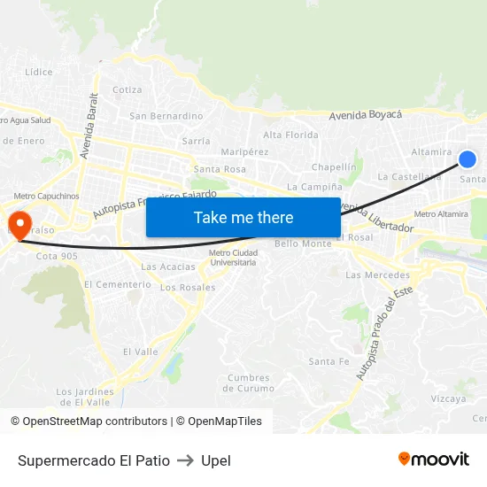 Supermercado El Patio to Upel map