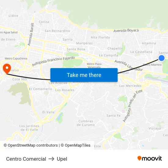 Centro Comercial to Upel map