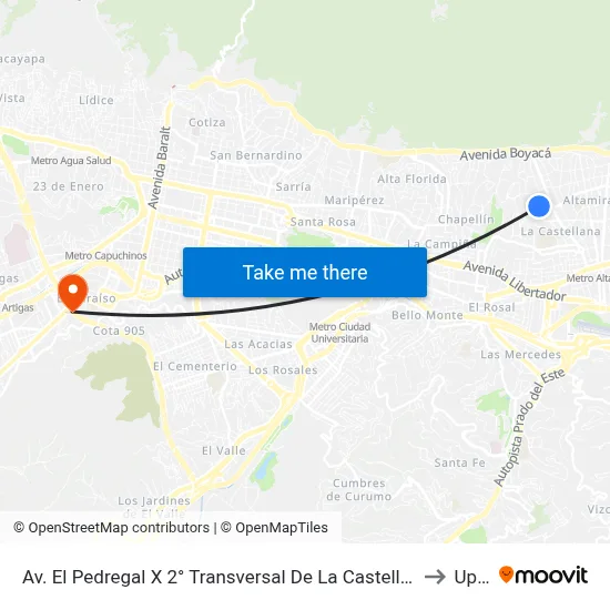 Av. El Pedregal X 2° Transversal De La Castellana to Upel map