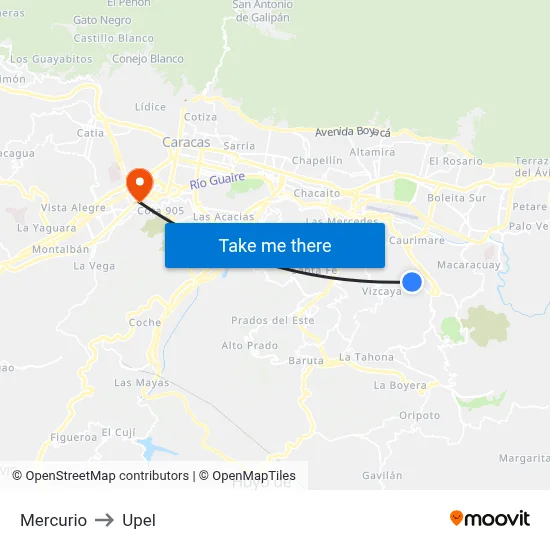 Mercurio to Upel map