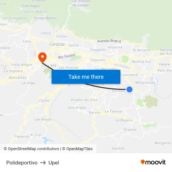 Polideportivo to Upel map