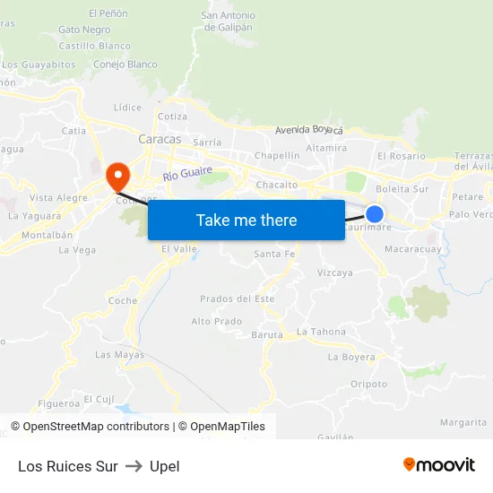 Los Ruices Sur to Upel map