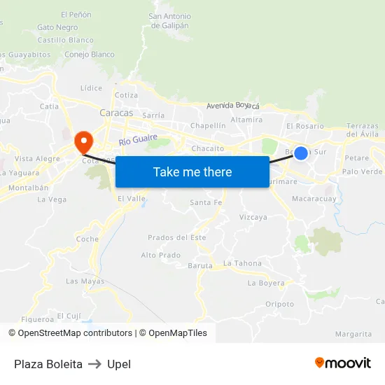 Plaza Boleita to Upel map