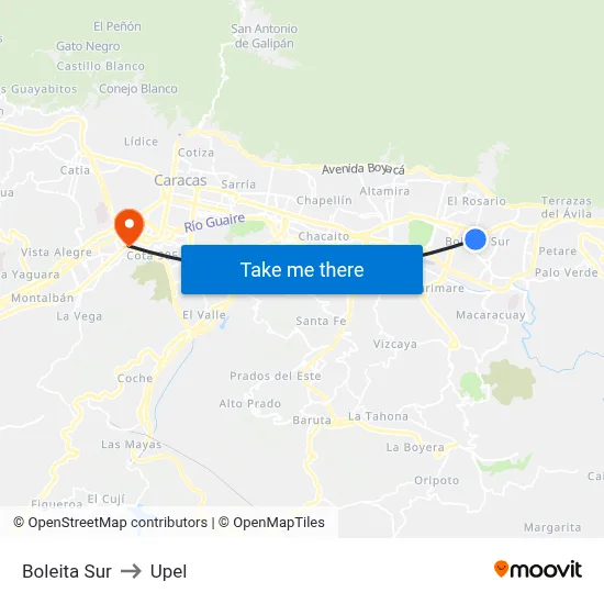 Boleita Sur to Upel map