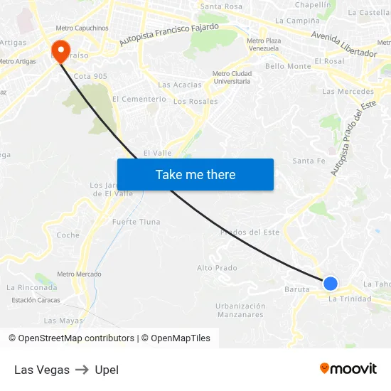 Las Vegas to Upel map