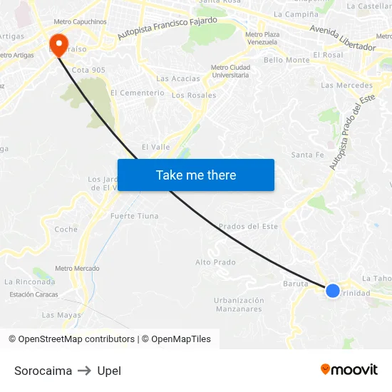 Sorocaima to Upel map