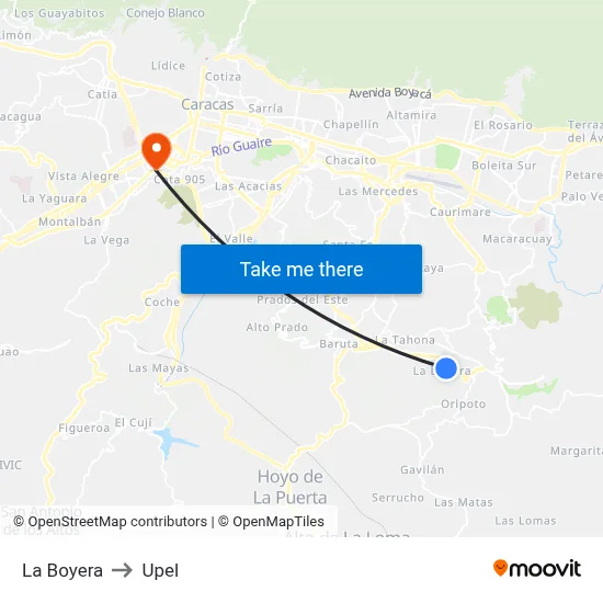 La Boyera to Upel map