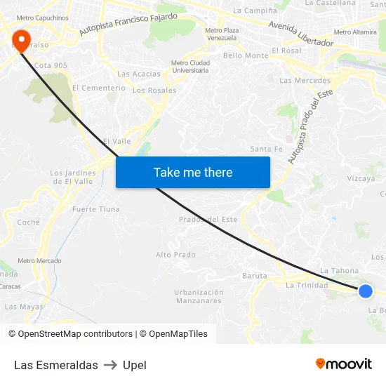 Las Esmeraldas to Upel map