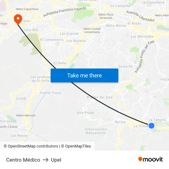 Centro Médico to Upel map