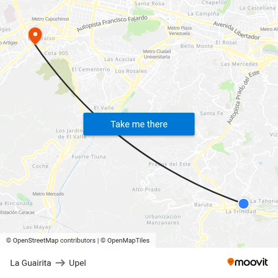 La Guairita to Upel map