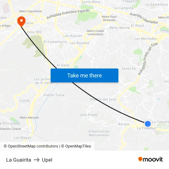 La Guairita to Upel map