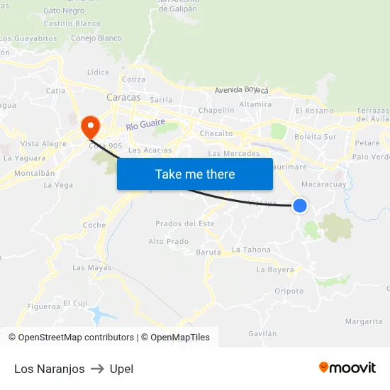 Los Naranjos to Upel map