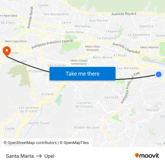 Santa Marta to Upel map