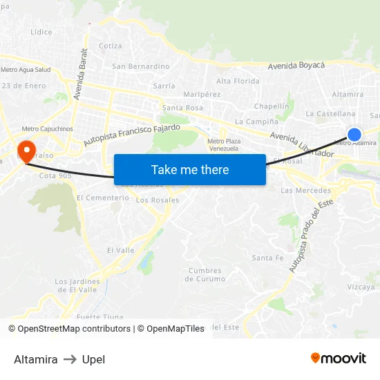 Altamira to Upel map