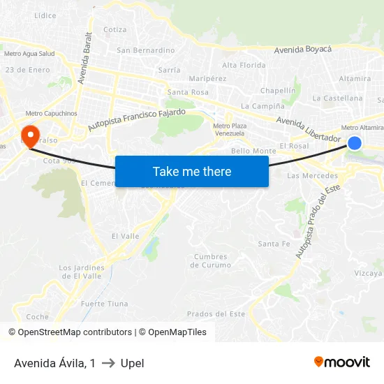 Avenida Ávila, 1 to Upel map