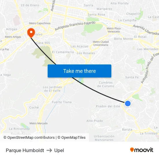 Parque Humboldt to Upel map