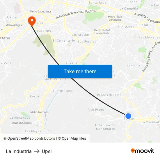 La Industria to Upel map