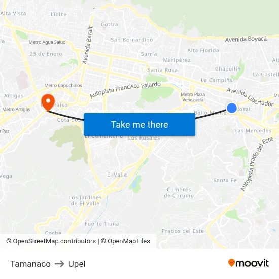 Tamanaco to Upel map