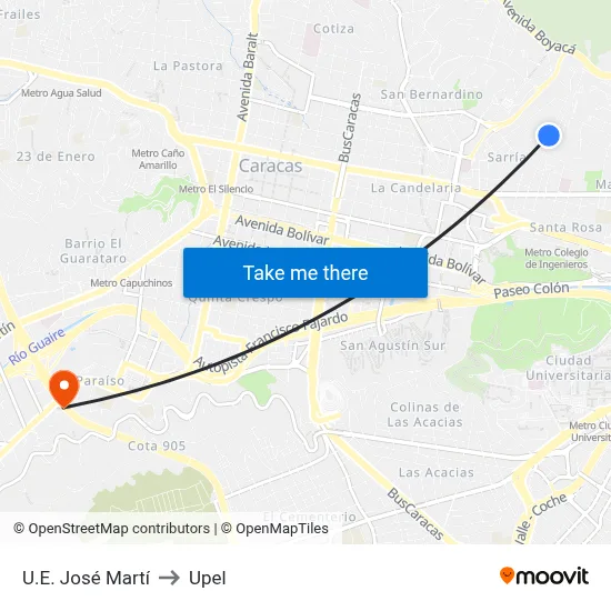 U.E. José Martí to Upel map