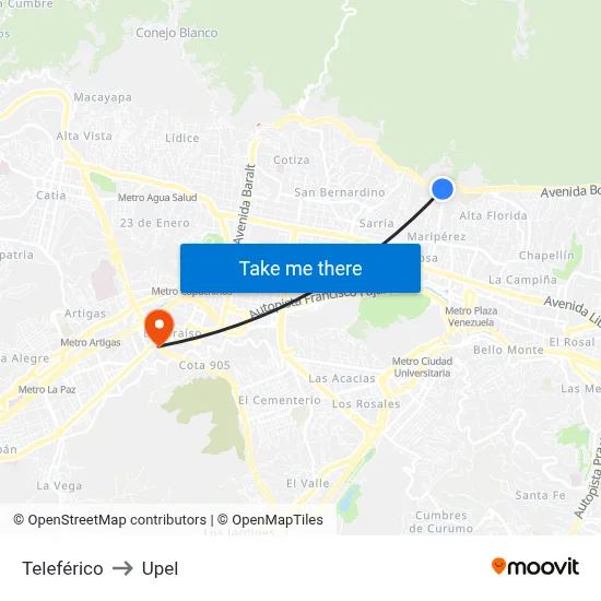 Teleférico to Upel map