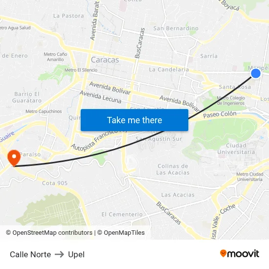 Calle Norte to Upel map
