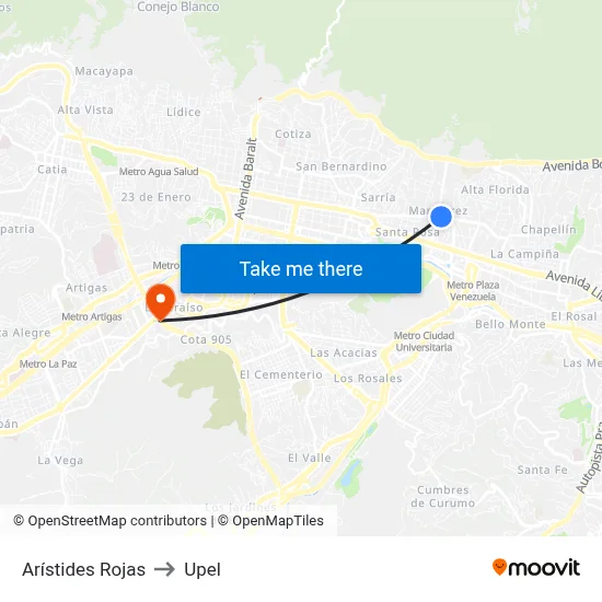 Arístides Rojas to Upel map