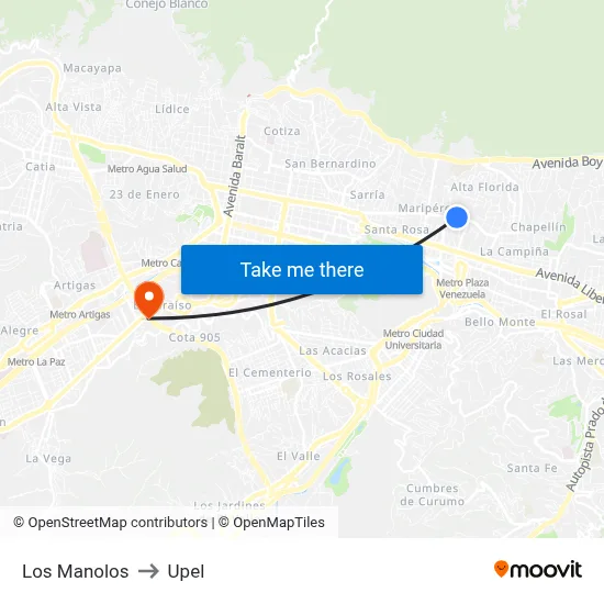 Los Manolos to Upel map