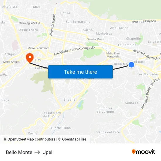 Bello Monte to Upel map