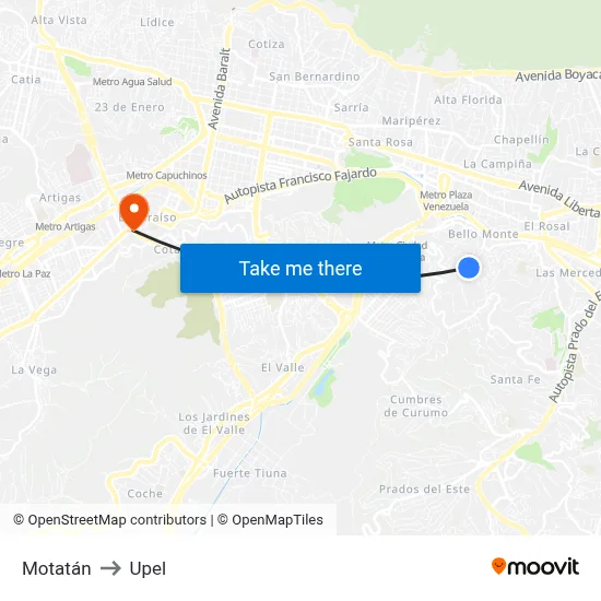 Motatán to Upel map