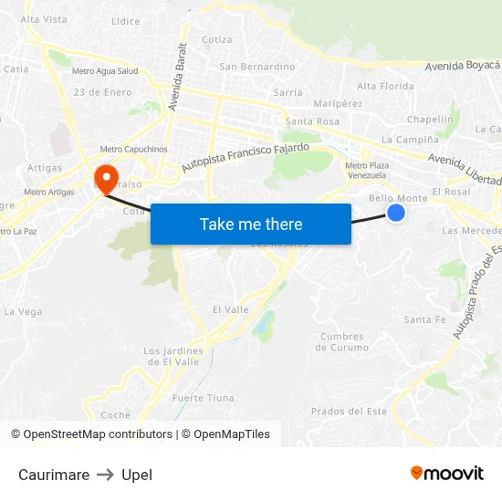 Caurimare to Upel map