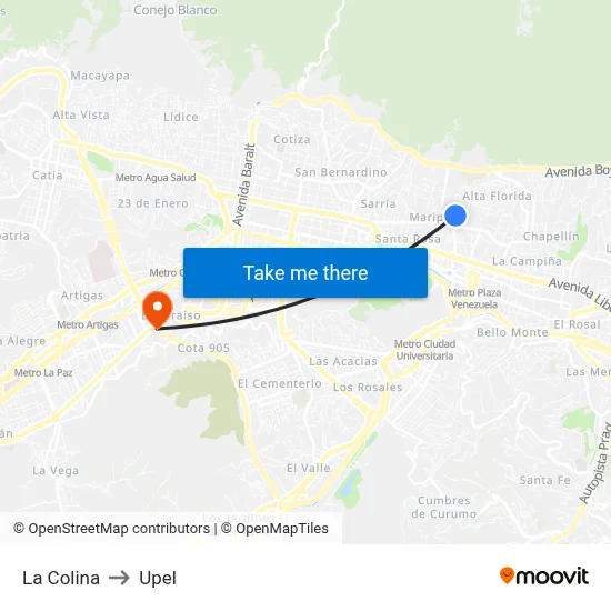 La Colina to Upel map