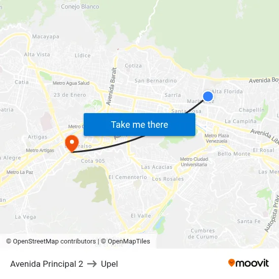 Avenida Principal 2 to Upel map