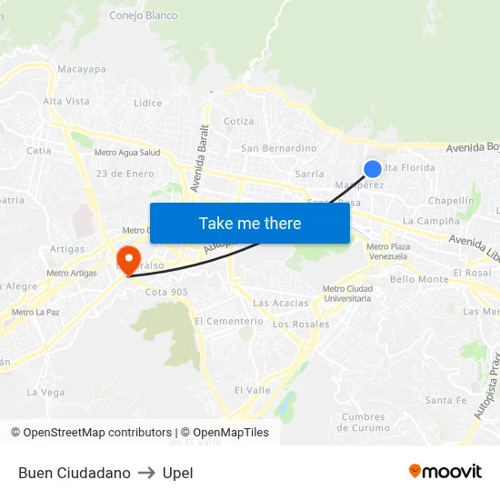 Buen Ciudadano to Upel map