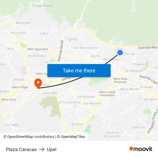 Plaza Caracas to Upel map
