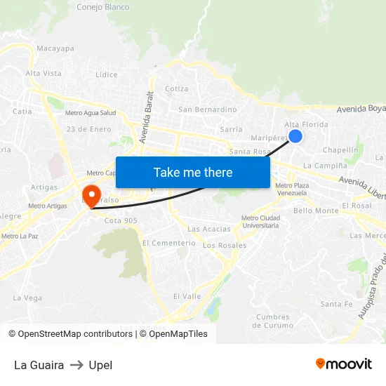 La Guaira to Upel map