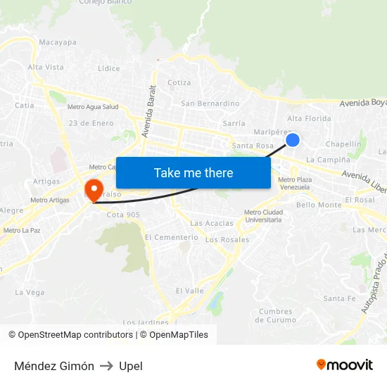 Méndez Gimón to Upel map