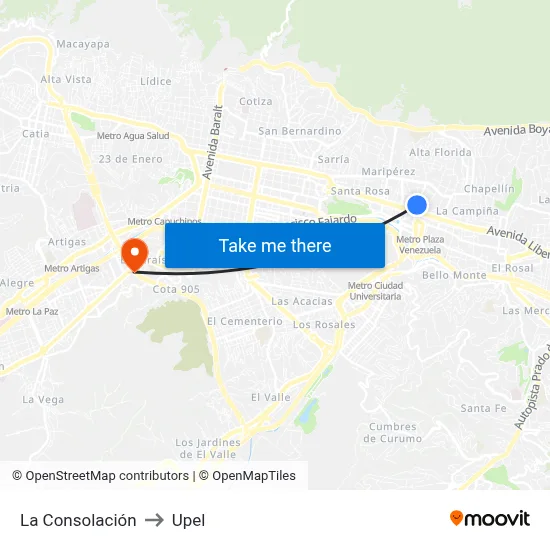 La Consolación to Upel map