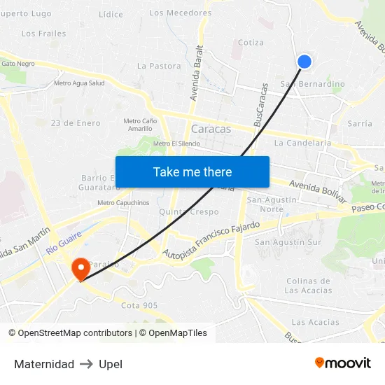 Maternidad to Upel map