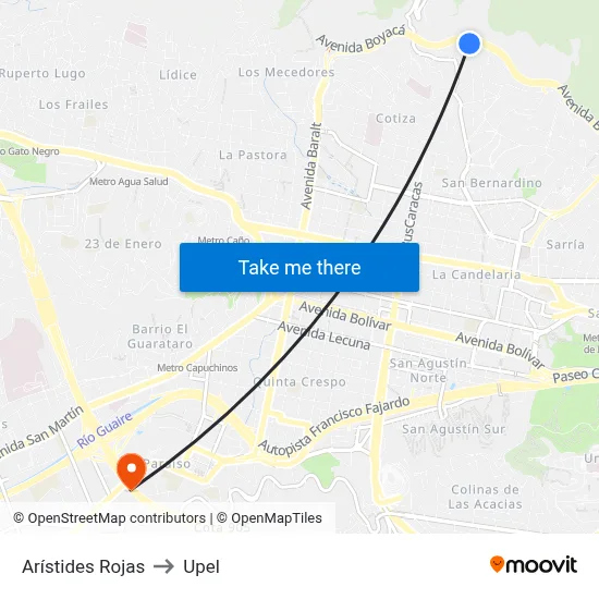 Arístides Rojas to Upel map