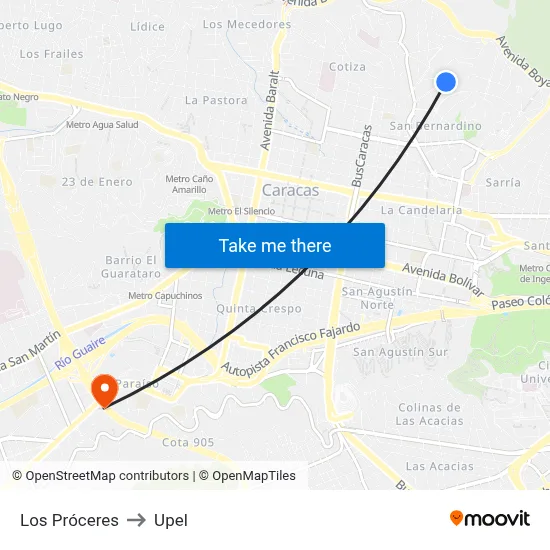 Los Próceres to Upel map