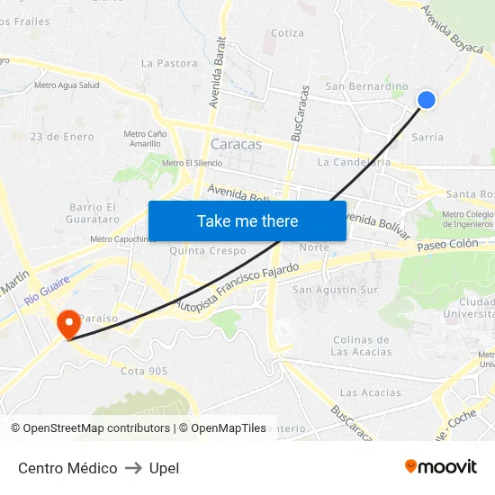 Centro Médico to Upel map