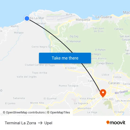 Terminal La Zorra to Upel map