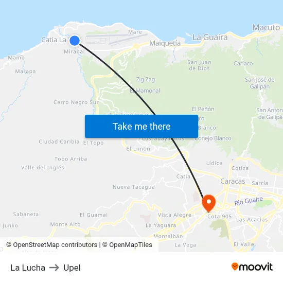 La Lucha to Upel map